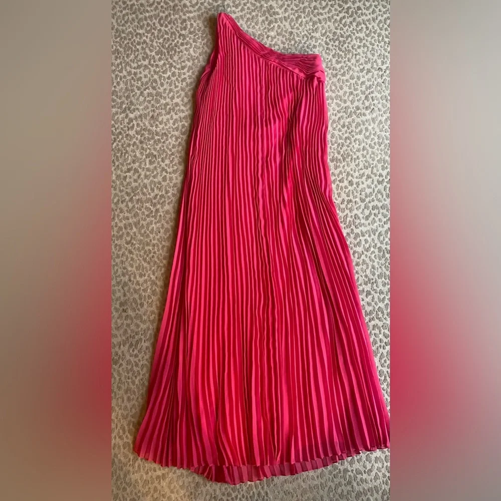 Halston Heritage Bright Pink One-Shoulder Pleated Goddess Dress, size 12 - Picture 5 of 5